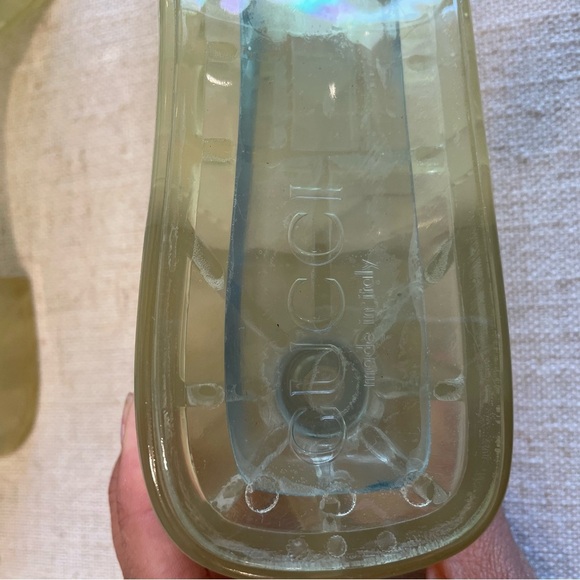 GUCCI Transparent Rubber Embossed Logo Slide Sandals Mules Yellow Size EU 34 - Picture 11 of 12
